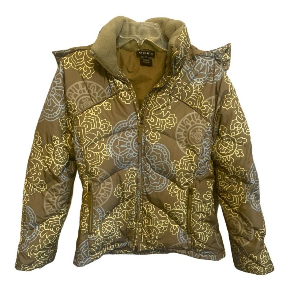 Athleta Goose Down Puffer Coat Quilted Zip-Off Hood Jacket Winter M